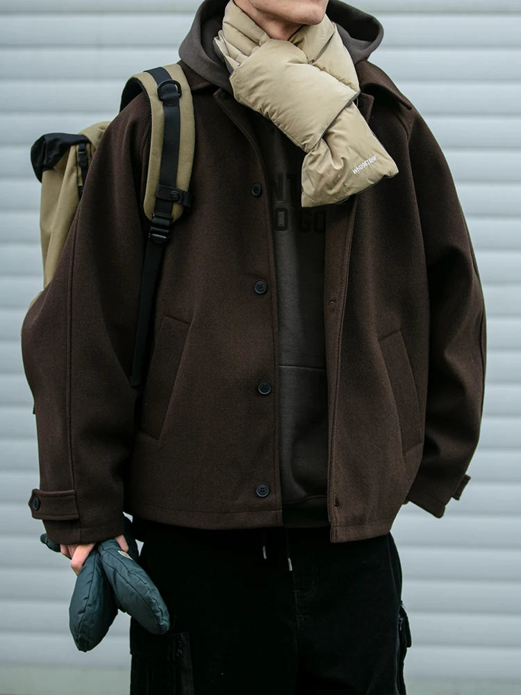 American Retro Woolen Jacket Men's Loose Winter Coat