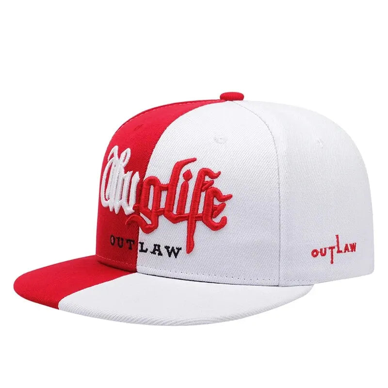 Red and white cap with 'City Life Outlaw' text on a white background