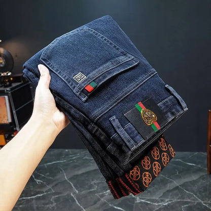 New Fashion winter Autumn Jeans Men's Printed Design Street All-Match Casual Soft Stretch Quality Men's Clothing Skinny Trousers