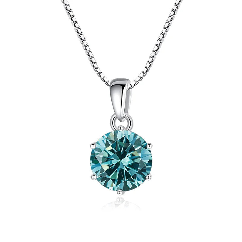 JoyceJelly 1 CT Real Moissanite Pendant Necklace For Women Royal Blue Color Moissanite 925 Sterling Silver Wedding Fine Jewelry