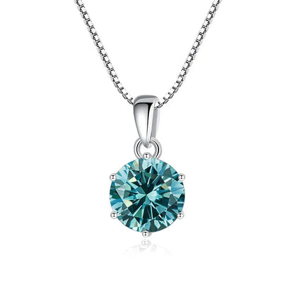 JoyceJelly 1 CT Real Moissanite Pendant Necklace For Women Royal Blue Color Moissanite 925 Sterling Silver Wedding Fine Jewelry
