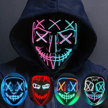 Drahtlose Neon-LED-Reinigungsmaske, im Dunkeln leuchtende Cosplay-Horrormaske, Halloween-Maskerade-Partymasken, leuchtende, lustige Verkleidung