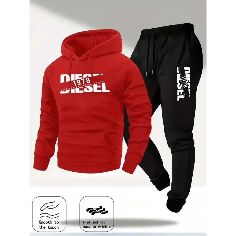 2025 Trendy Autumn and Winter New Hooded Tracksuit Fashionable Casual Sportswear Set, Two-Piece Set