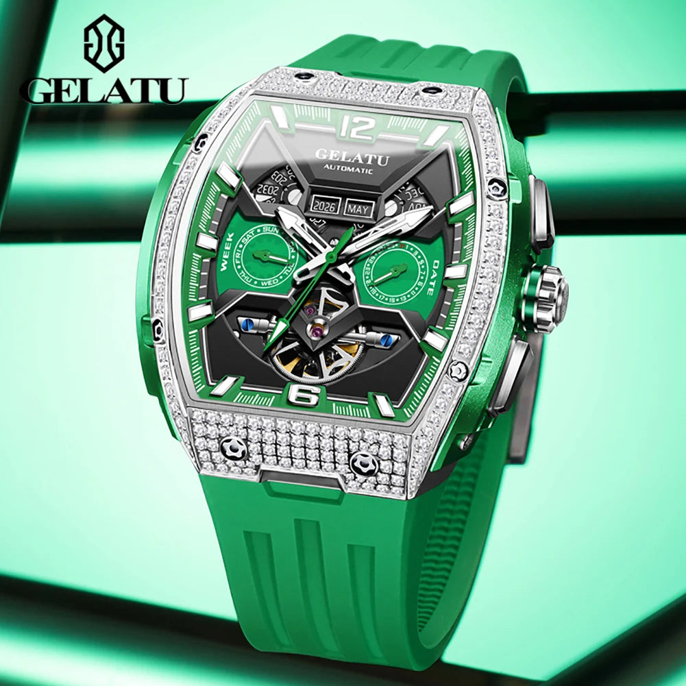 GELATU Skeleton Automatic Watch – Silicone Dual Calendar
