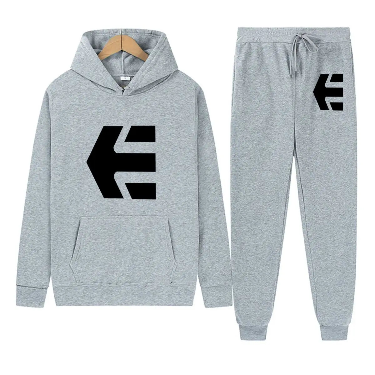 E Logo Bold Symbol Design Art Print  Hooded Loose Pullover Street Sweatshirt