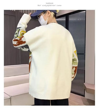 Streetwear Amerikanische Persönlichkeit Buchstabenmuster gestrickter Herren Pullover Y2K Goth Harajuku Freizeitmode Sweatshirt Paar Trend Top