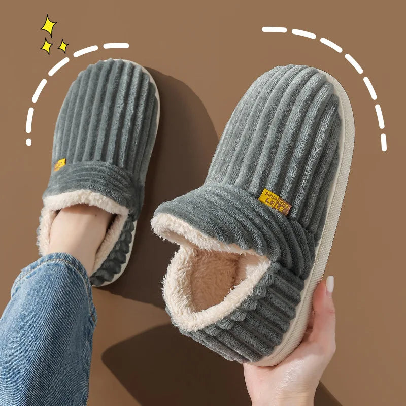 Bebealy Winter Fur Men Slippers Men Shoes Outdoor Nonslip Short Plush Men Slippers Casual Fuzzy House Ankle Men Boots Flat Shoes