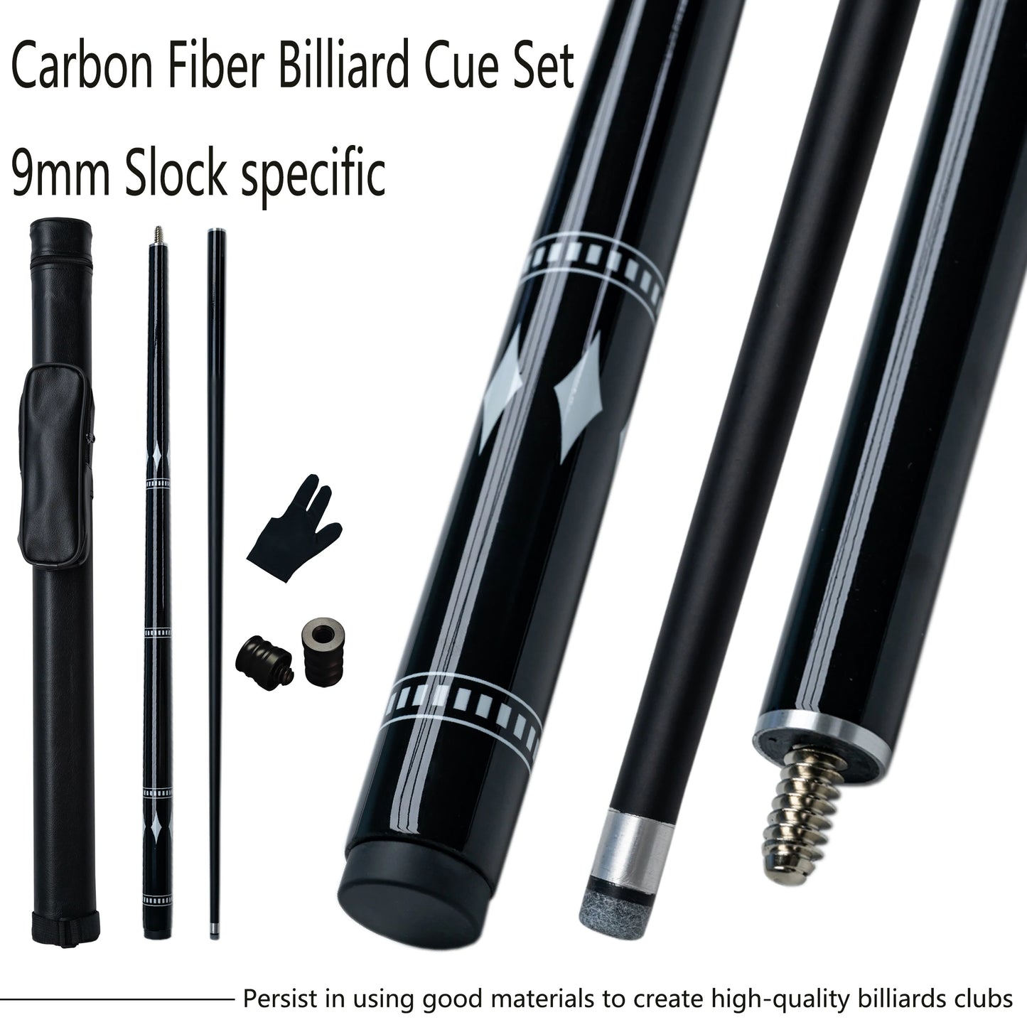 High performance Snooker Carbon Fiberglass Billiards Cue Set 9mm Tip Pointed Professional Pool Cue Crazy Billiards Supplies