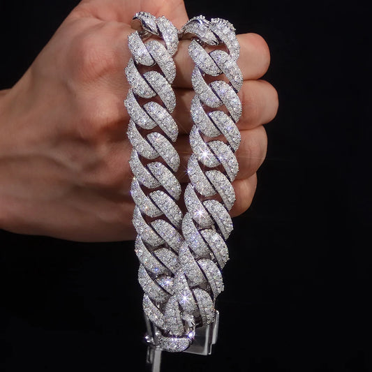 Provence Moissanite Cuban Chain Bracelet for Men 18mm Rock Cuban Link Bangles Hip Hop Link Chain for Man Miami Rapper Bracelet