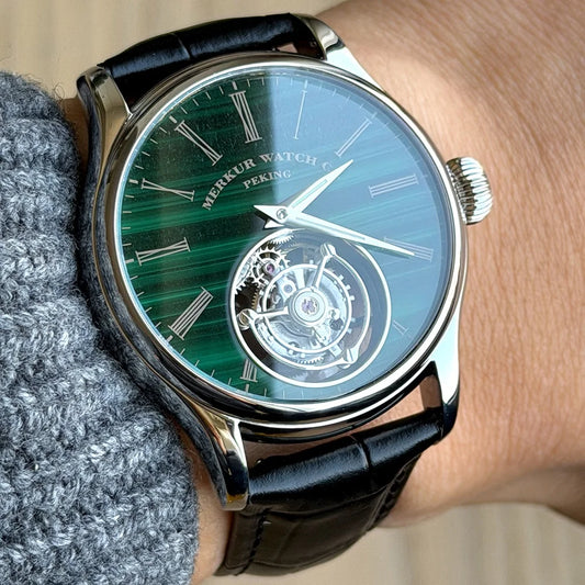 100% Tourbillon Watch Natural Stone Dial Malachite Sapphire Mechanical Wrist Watches
