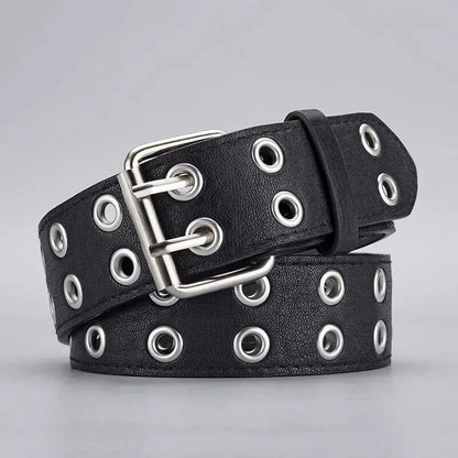1pc Women's Belt Trend Simple Double Hole Men Belt Punk Hip Hop Rock Style Subculture Y2K Belt Punch Free Belt for Men and Women