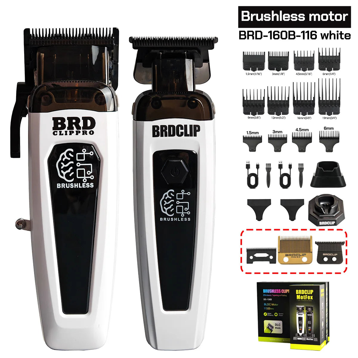 BRDCLIP 106B FA1T 609 Profi Haarschneidemaschine 7500RPM 7700RPM 7000RPM DLC Klinge mit Basis 106B Bürstenloser Motor Haarschneider