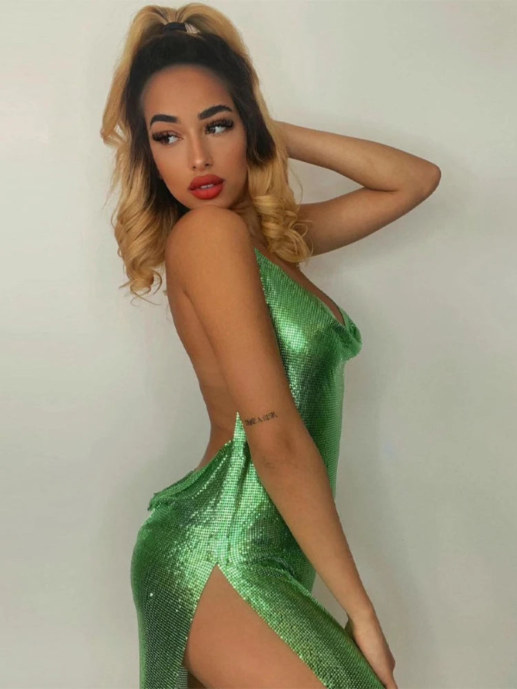 Women's Sequin Backless Halter Party Mini Dress