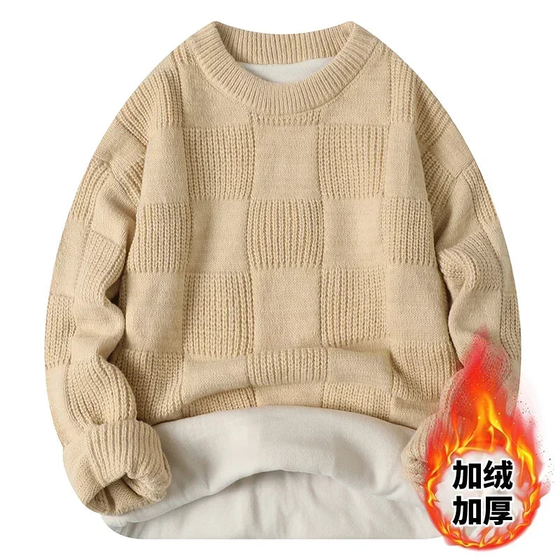 New Solid Color Homestays Men's Autumn and Winter Warm Thick Crewneck Sweater Casual and Comfortable Home Pajamas