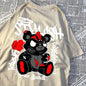 Explodierende schwarze Puppenbär-Männer-Frauen-T-Shirts Hochwertige Baumwolltops Sommer Locker T-Shirts Einfachheit Atmungsaktive Streetwear
