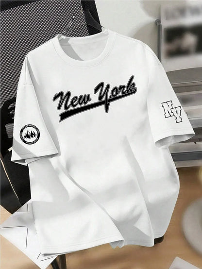New men's summer design letter print soft and breathable round neck T-shirt summer outdoor street quick drying top