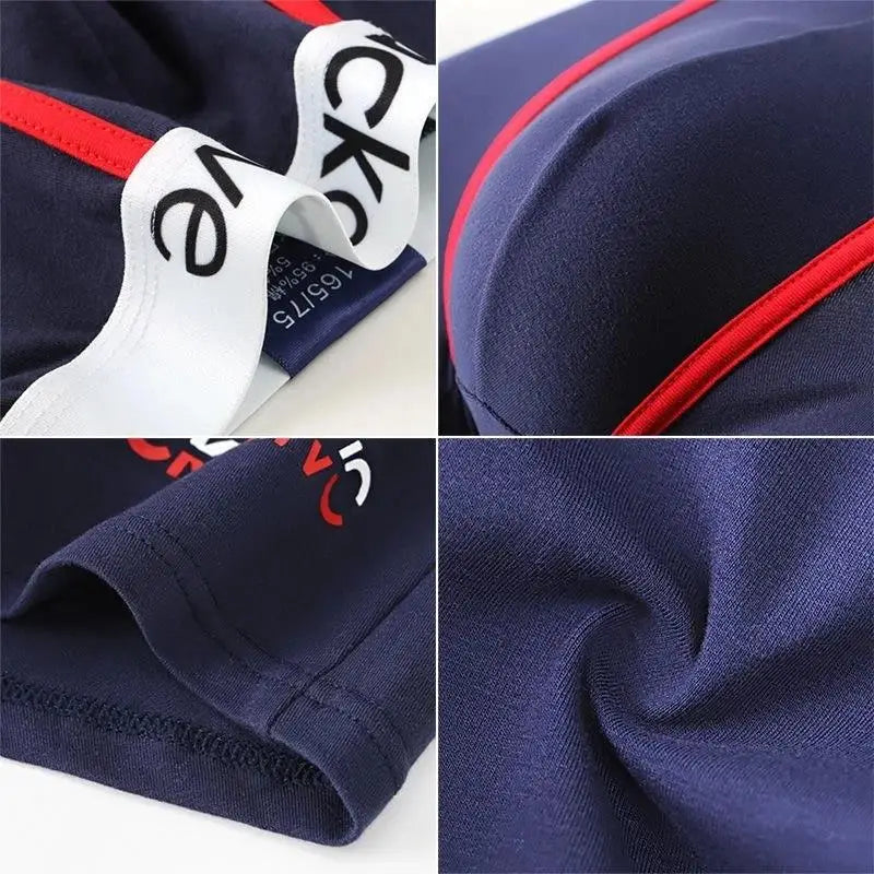 Collage of a navy blue garment with red accents and a visible brand logo.