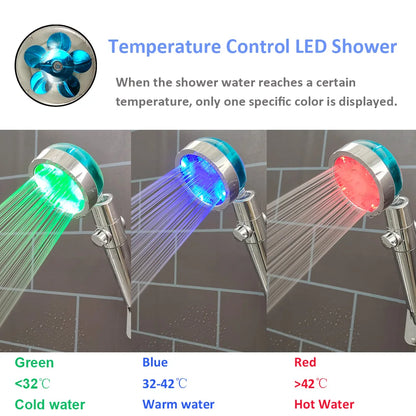 Hochdruck-LED-Duschkopf, Ein-Knopf-Stopp, digitaler Bildschirm, schwarzer Handbrause-Duschkopf mit Temperatursensor