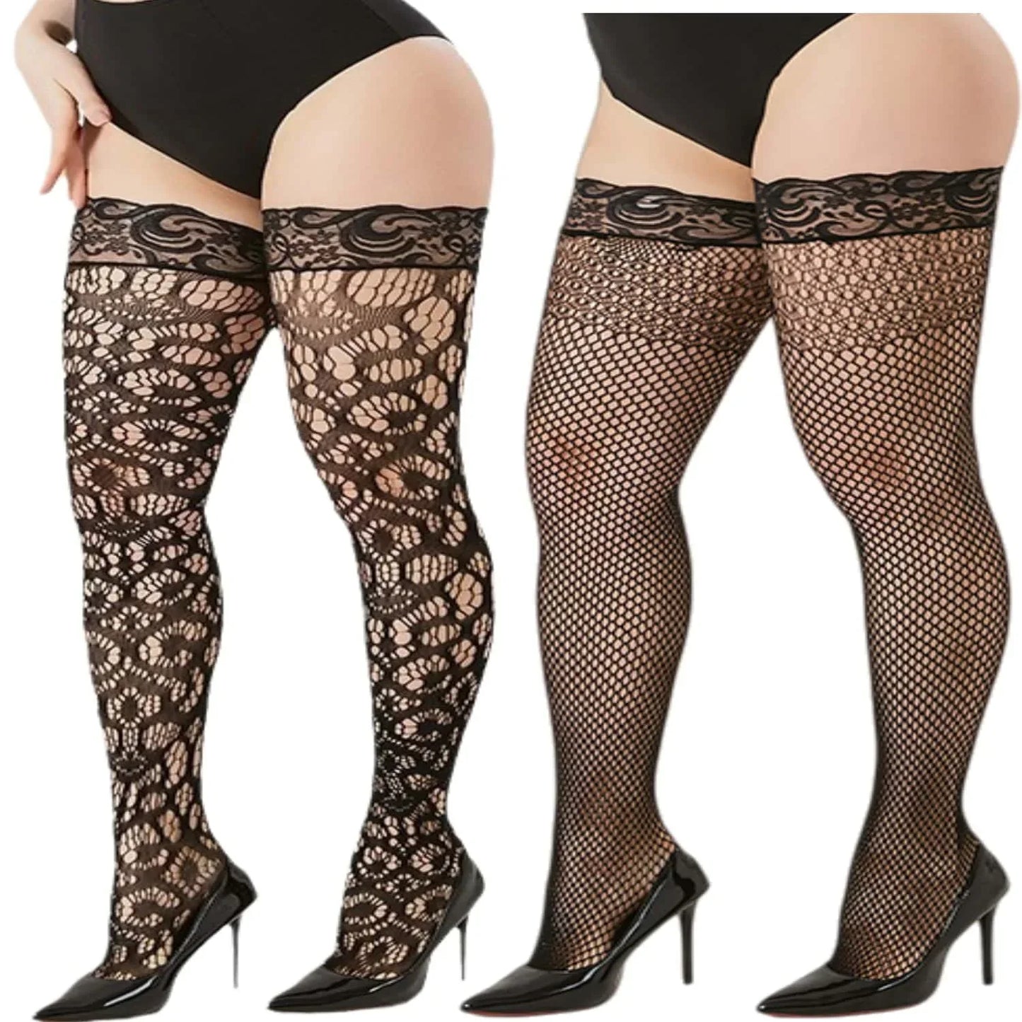 Plus Large Size Lace Mesh Fishnet Long socks Stockings for Women XXL Extra Tights Stretch Comfortable Fashion Legwear Hosiery XL