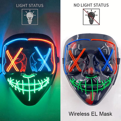 Drahtlose Neon-LED-Reinigungsmaske, im Dunkeln leuchtende Cosplay-Horrormaske, Halloween-Maskerade-Partymasken, leuchtende, lustige Verkleidung
