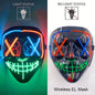 Drahtlose Neon-LED-Reinigungsmaske, im Dunkeln leuchtende Cosplay-Horrormaske, Halloween-Maskerade-Partymasken, leuchtende, lustige Verkleidung