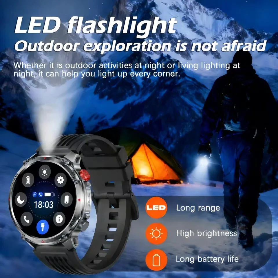 2026 New Military Outdoor Smart Watch Men GPS Compass Altimeter 5ATM Waterproof 1100mAh Battery Bluetooth Call Tactical Sports