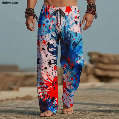 2026 Herren 3D-Druck Artistic Batik-Hose Baggy Pants Freizeithose Mid Waist Urlaub Elastischer Kordelzug Frühling