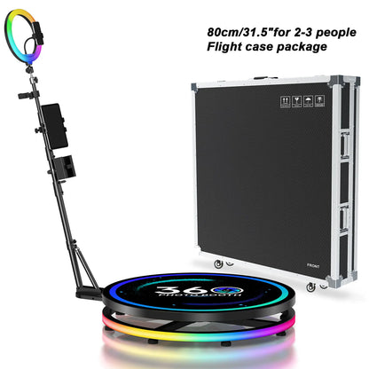 360° Fotoautomaten-Maschine Selfie-Stand Kostenlos anpassbares Logo mit RGB-Licht App-Fernbedienung für Partys und Events mit Koffer