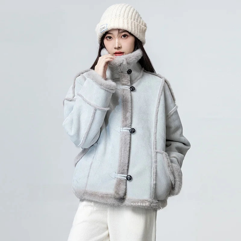 Women's Jacket Winter Sleek Warm Lined Inteated Fur Open Cardigan Top