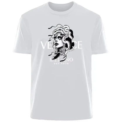 Neue italienische, beliebte Luxusmarke Sommer Medusa Kopf Druck T-Shirt für den Alltag, Sport, Männer und Frauen