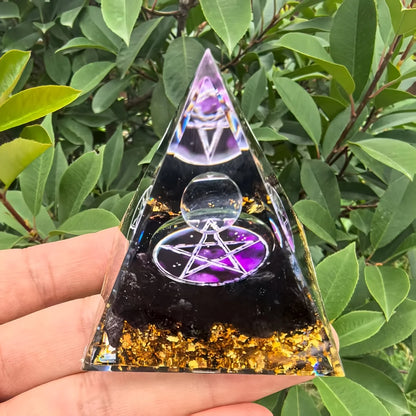 Lapis Lazuli Ball & Pyramid Crystal - Golden Base Decor