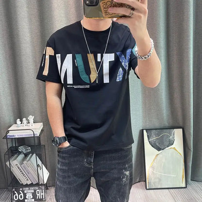 2023 Sommer Neue Mode Street Letter Printing T-Shirts Herren Koreanischer Stil Rundhals Kurzarm Locker Freizeit Baumwoll-Pullover