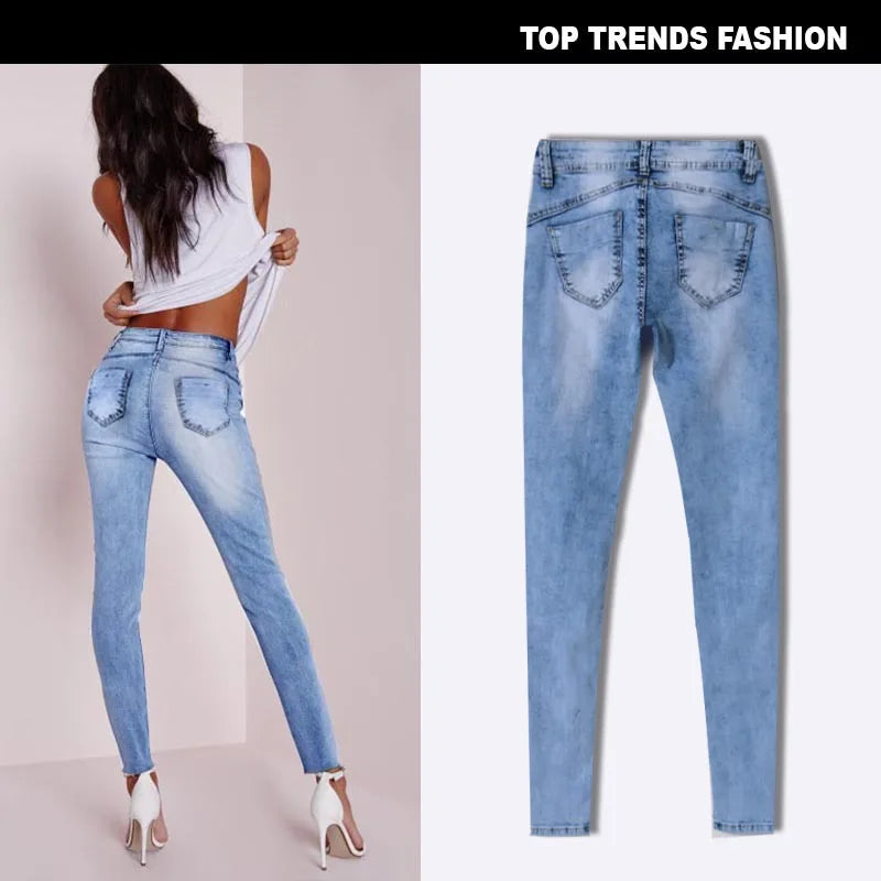 Sky Blue Patchwork Skinny Jeans | Women Push Up