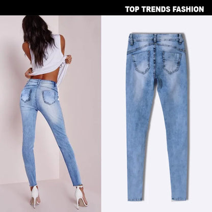 Sky Blue Patchwork Skinny Jeans | Women Push Up