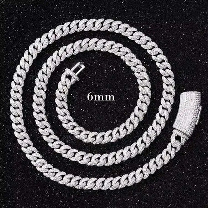 Full Ice Out Mossanite Cuban Chain 6mm 9mm 13mm 2rows 925 Sterling Silver Chain Hip Hop Necklace VVS Moissanite Cuban Link Chain