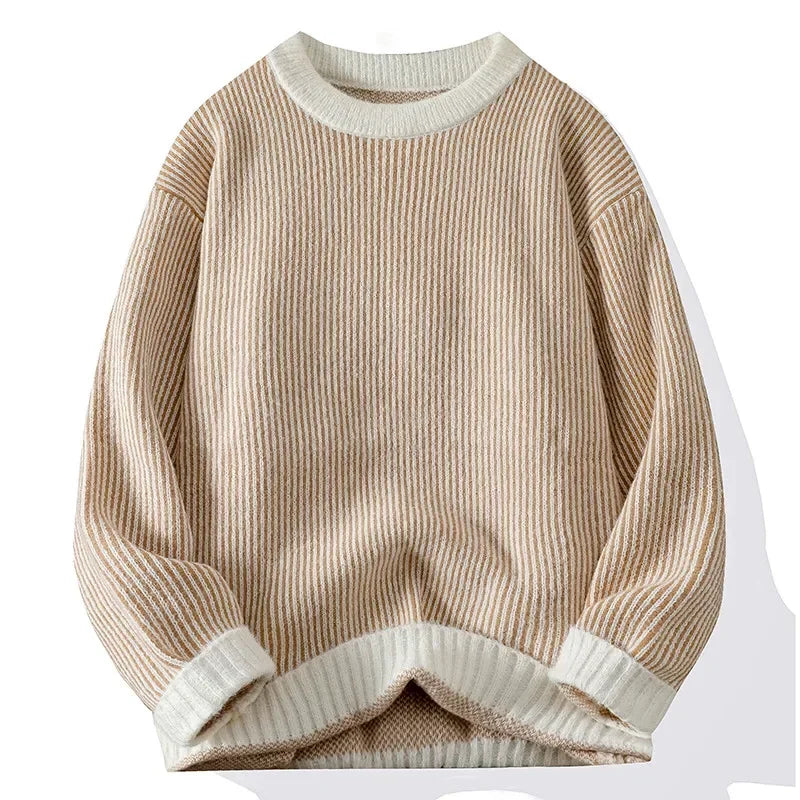 2024 Men's Autumn and Winter Warm Sweater Fashion Trend Loose Crew Neck Solid Color Bottom Shirt Men's Long Sleeve Vest Sweater