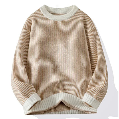 2024 Men's Autumn and Winter Warm Sweater Fashion Trend Loose Crew Neck Solid Color Bottom Shirt Men's Long Sleeve Vest Sweater