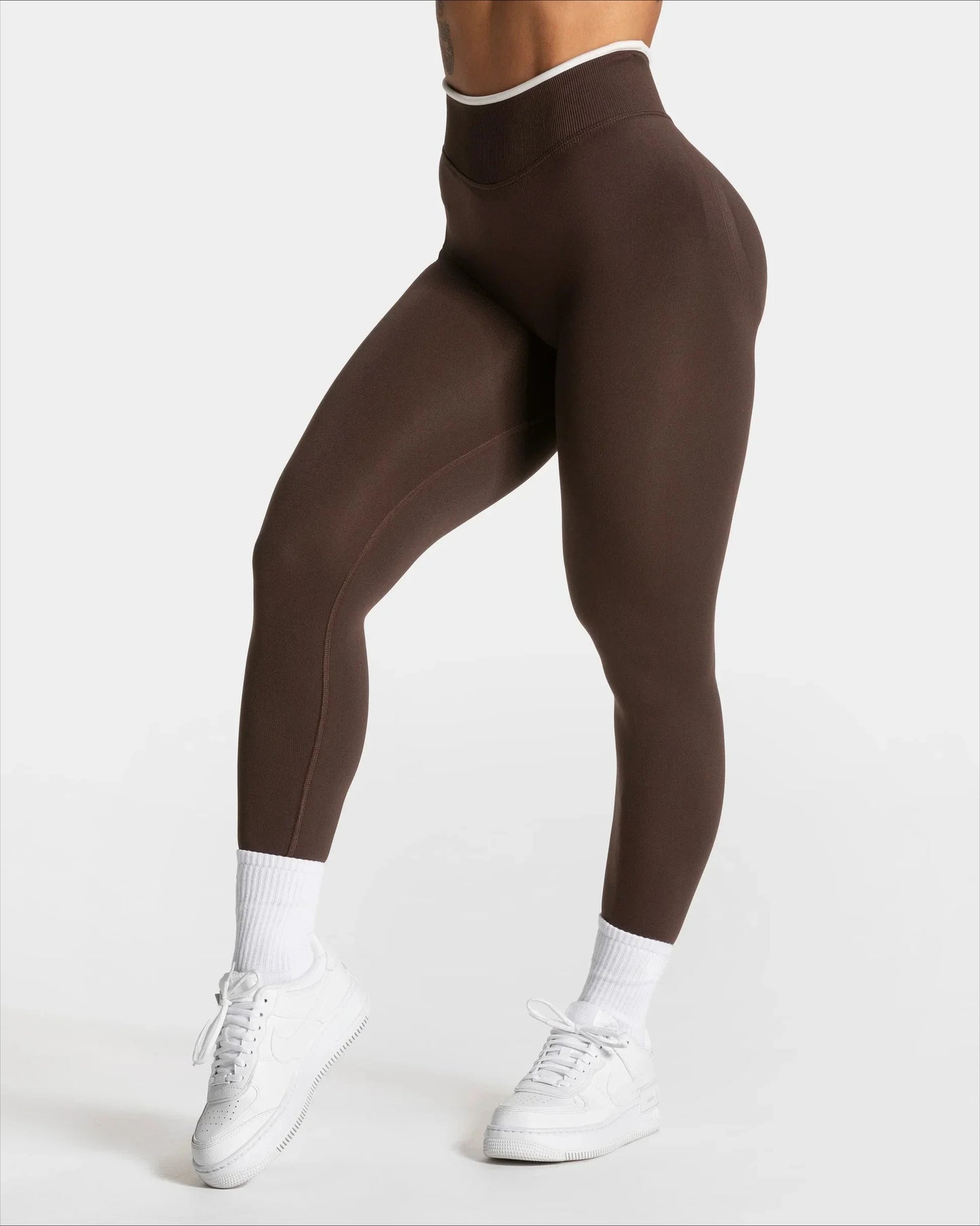 Women's Seamless Gym Solid Color Sports Pants White Edge Waist Tight High Waist Hip Lifting Yoga Pants Running Exercise Pants