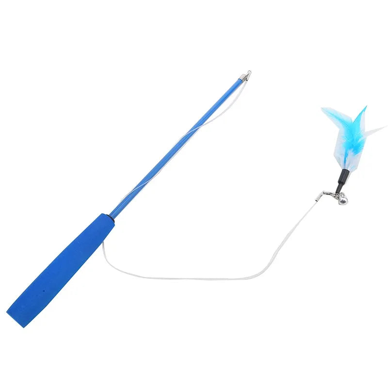 Cat Teaser Wands Three-section Telescopic Fishing Pole Wand Kitten Funny Catcher Teaser Stick Rod Interactive Stick Teaser Toys