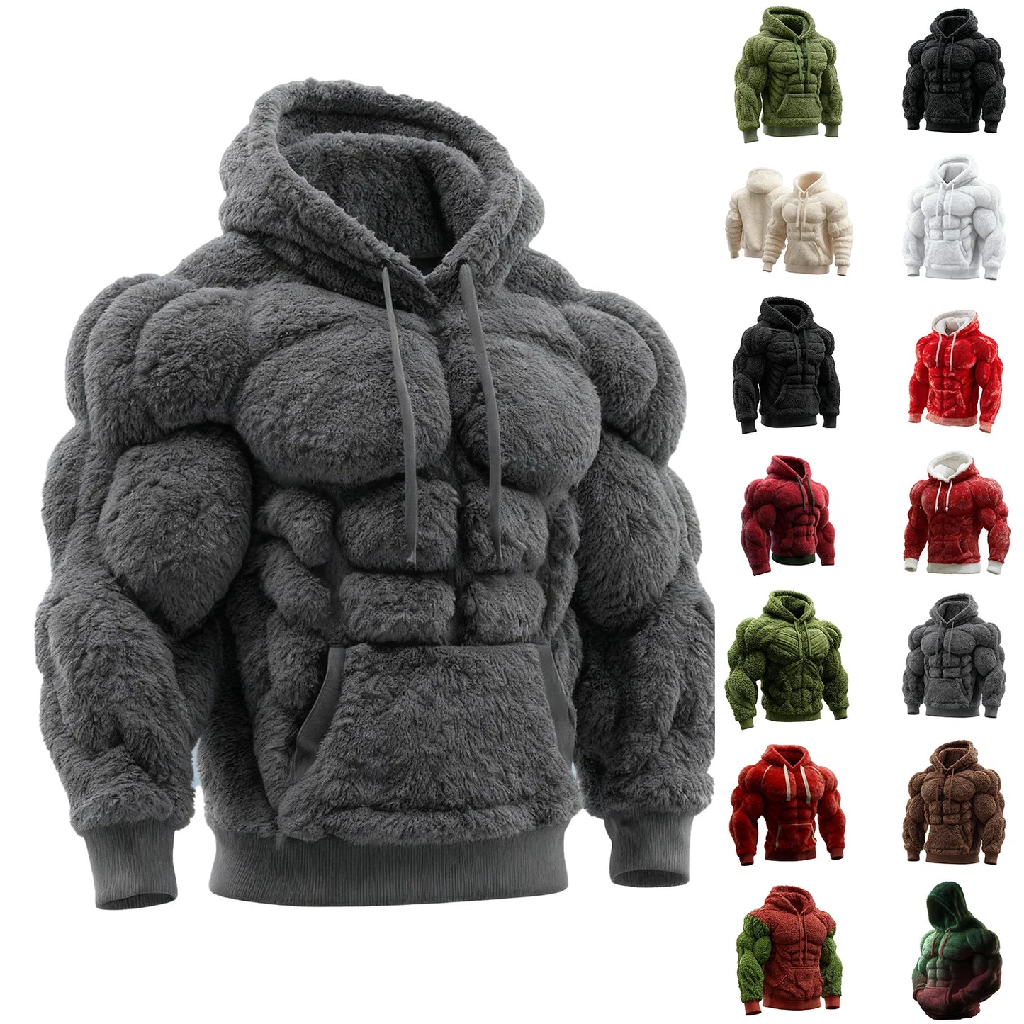 Men's Fashion Flannel Hoodie Pullover Abdominal Muscle Design Sportswear Autumn Winter Casual Long Sleeve Hooded Sweatshirt