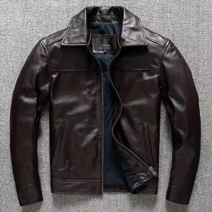 Men's Genuine Cowhide Leather Biker Jacket Slim Fit