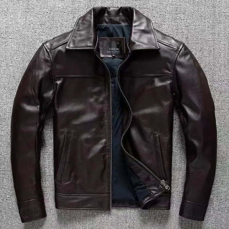 Men's Genuine Cowhide Leather Biker Jacket Slim Fit