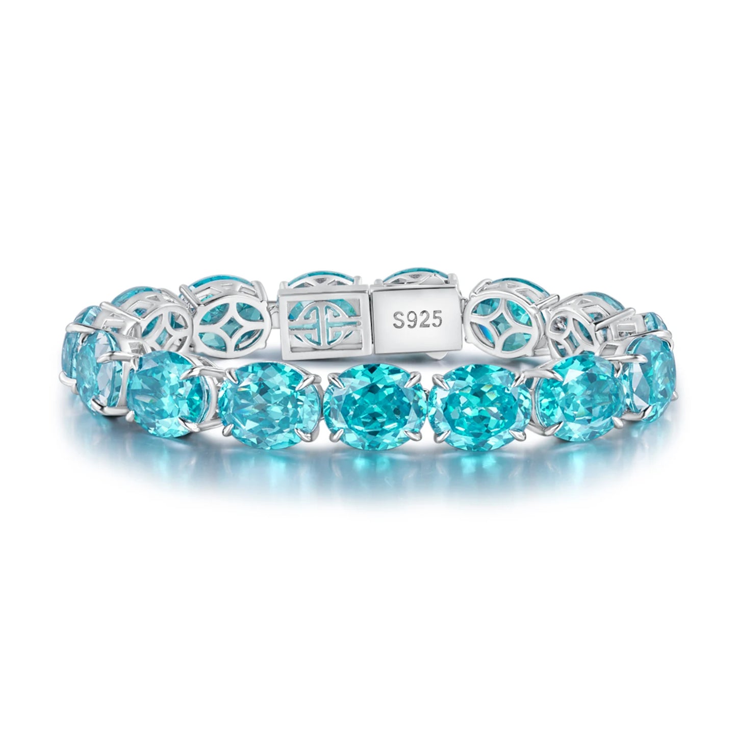 925 Sterling Silver Oval Cut 10 12 MM Lab Sapphire Paraiba High Carbon Diamonds Gemstone Bracelet Bangle