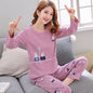 Autumn Thin 2pieces Pyjamas Set Women 2025 Round Neck Girls Bear Pajamas Sets Teacup Cat Full Sleepwear Tops lovers Pajama Mujer