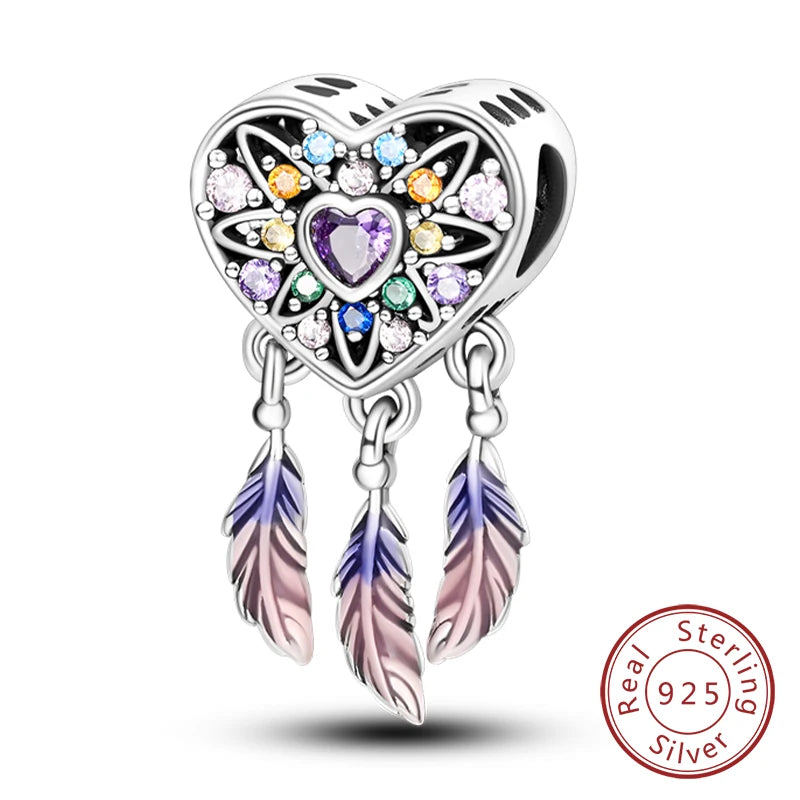 Charm 925 Sterling Silver Pink Pendant Charm Fit Original Charm Bracelet Necklace Beads DIY Jewerlry Accessories
