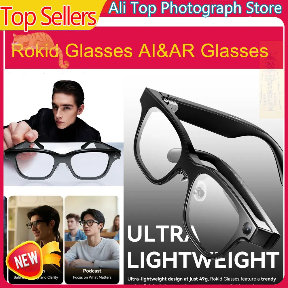 Rokid Glasses AI & AR Glasses with 89 Languages Live Translation Dual-eye Display 12MP Camera Ultra Light Smart Glasses