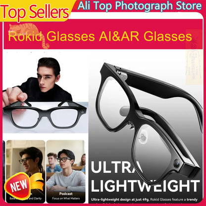 Rokid Glasses AI & AR Glasses with 89 Languages Live Translation Dual-eye Display 12MP Camera Ultra Light Smart Glasses