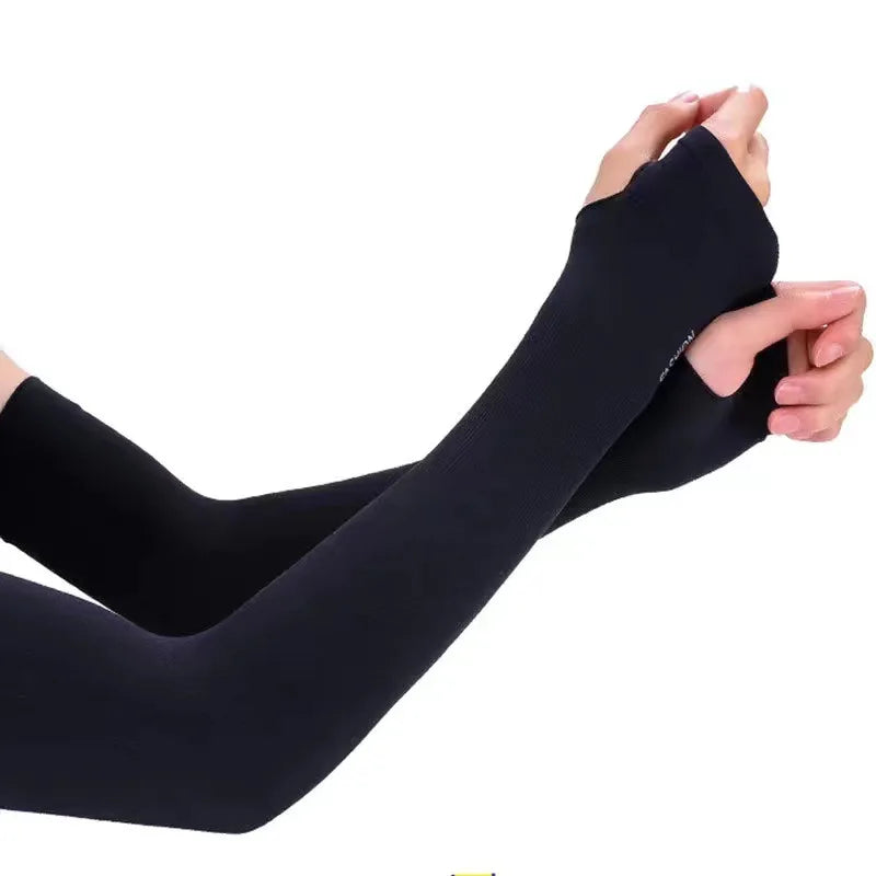 Summer Ice Silk Arm Sleeves Riding Sports Sunscreen Arm Cuff Sleeve Fishnet Fingerless Long Gloves Black Punk Rock Mesh Glove