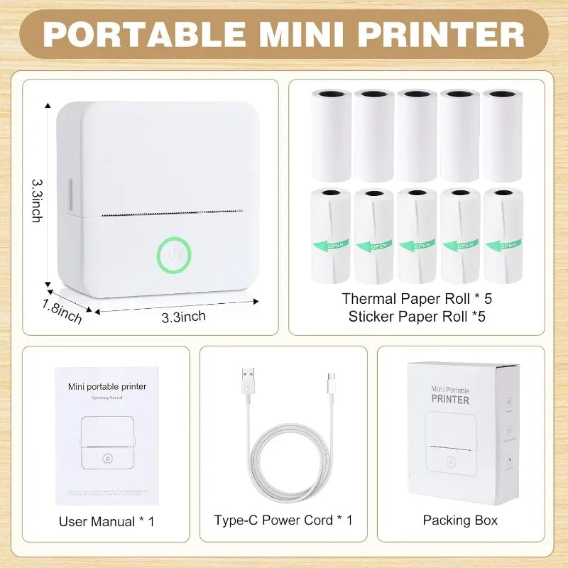 Thermo-Minidrucker, tragbarer tintenloser Etikettendrucker, Bluetooth-fähiger kleiner Taschendrucker für Kinder zum Selbermachen von 57-mm-Fotodrucken