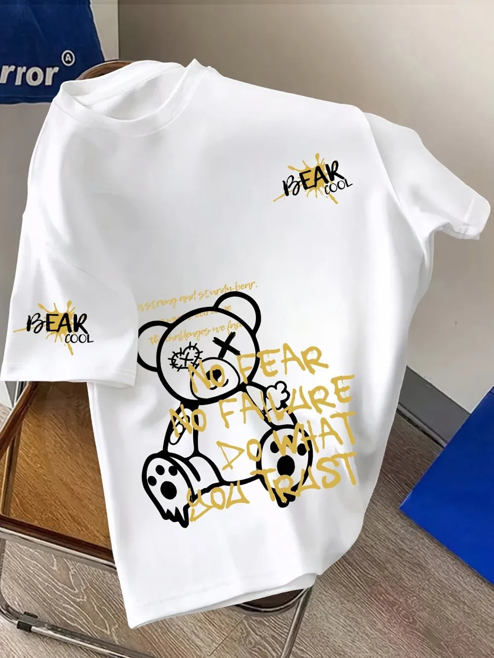 Modisches Herren Sommer personalized Teddybär Buchstaben Print bequemes und atmungsaktives Rundhals T-Shirt Outdoor Street Top